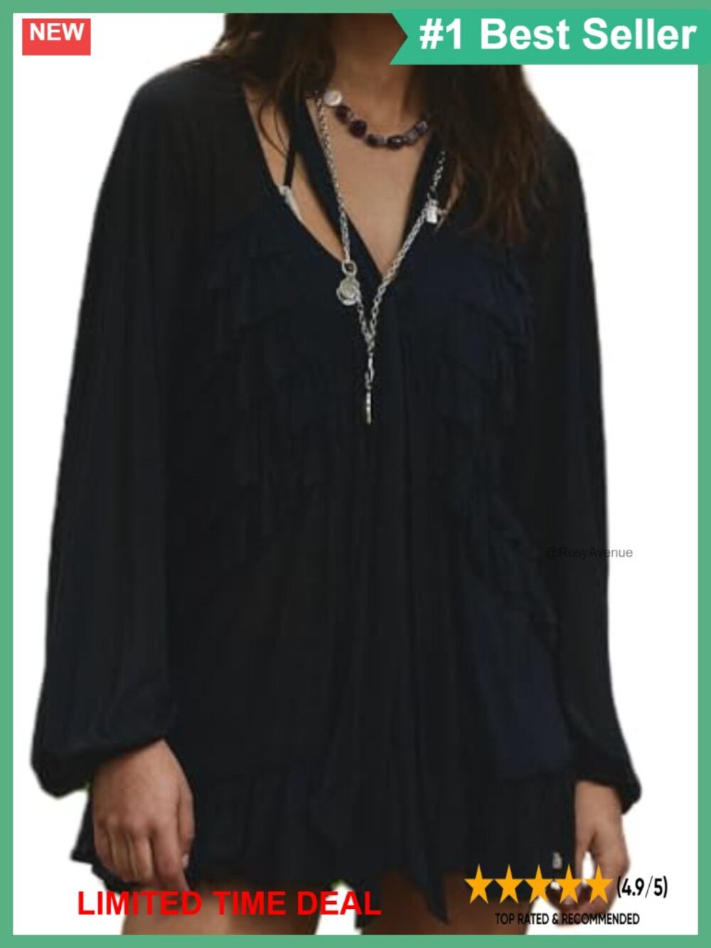 Ruffle Chiffon Blouse Lantern Sleeve V Neck Sheer Mesh Top with Scarf